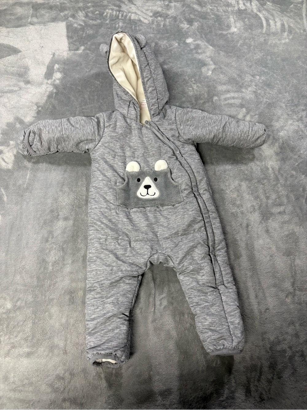 Gray Bear Hooded Baby One-Piece Footie